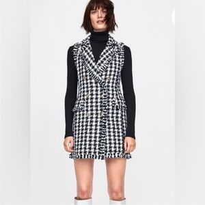 Zara Black and White Tweed Houndstooth Dress